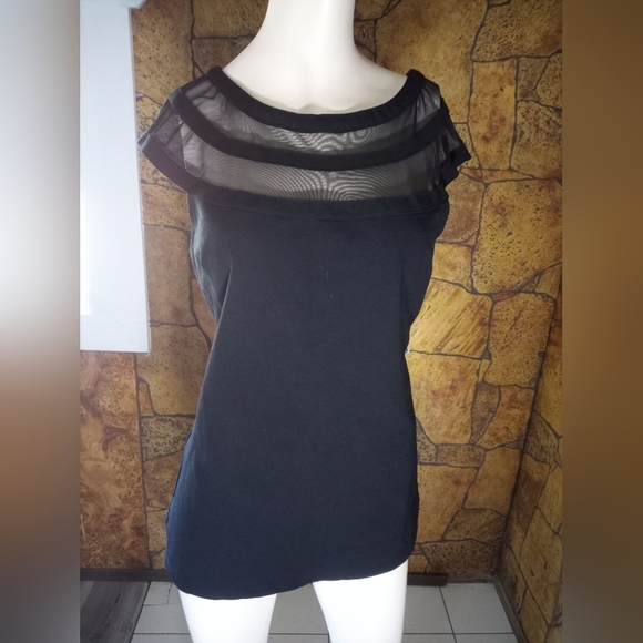 VENUS Tops - VENUS Black Sheer Detail Top